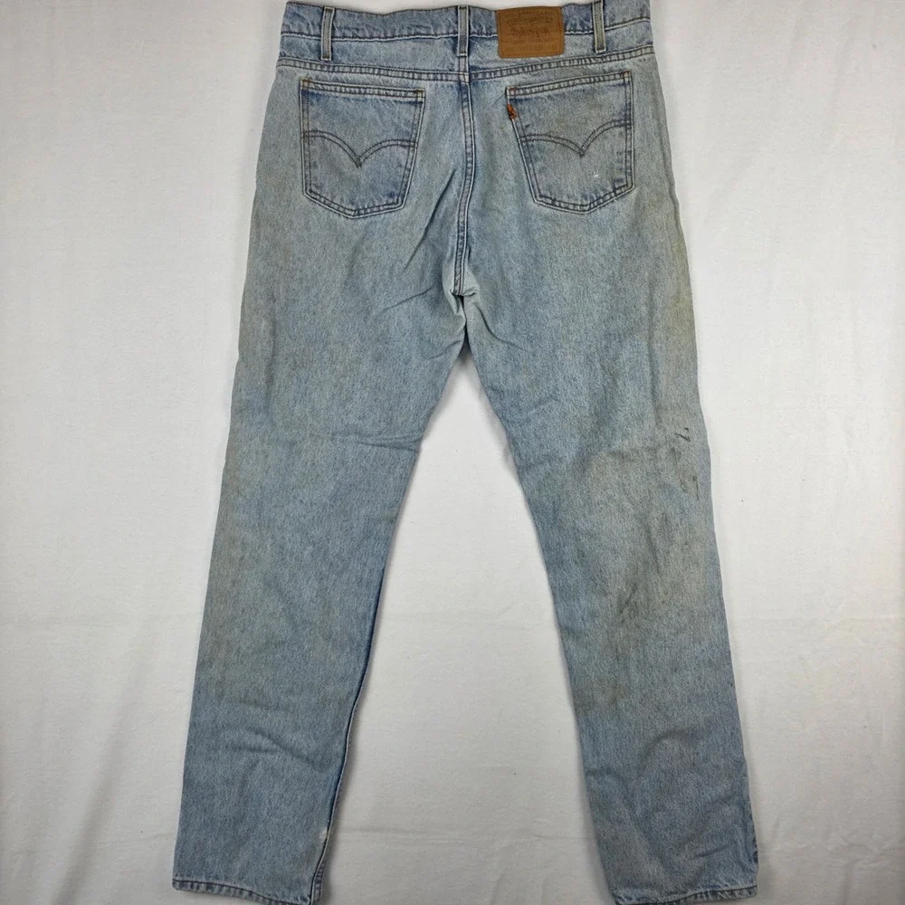 Vintage Levis 505 Regular Fit Straight Leg Light Wash Jeans Orange Tab 36x34